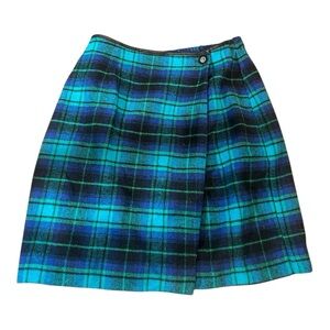 Vintage David Brooks Plaid Skirt Size 8 Blue Green Tartan
